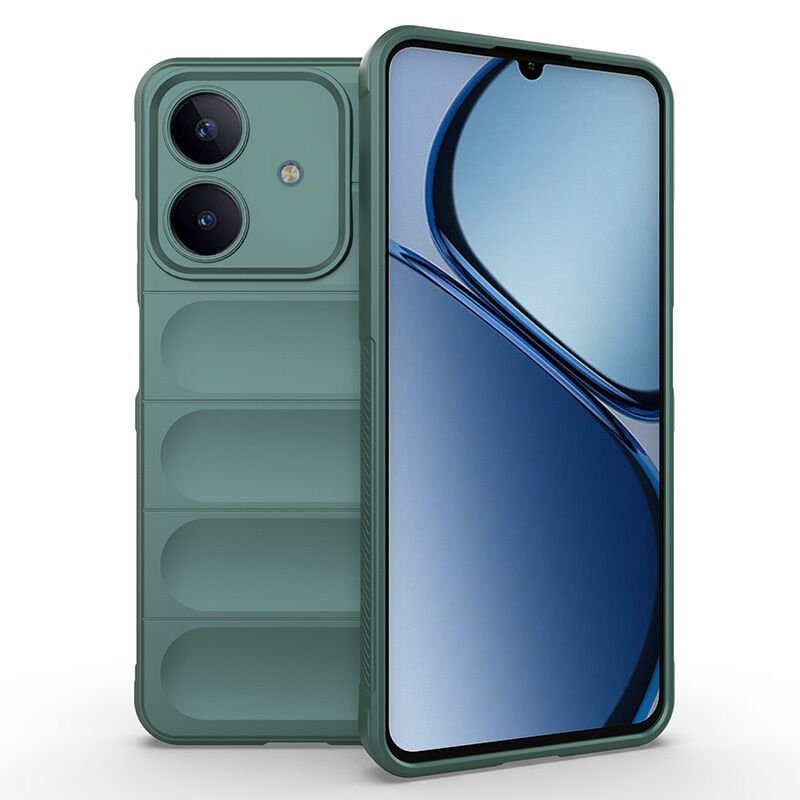 Realme Note 60 Kılıf Esnek TPU Oyuklu Arka Yüzey Tasarımlı Etnik Silikon Kapak Koyu Yeşil