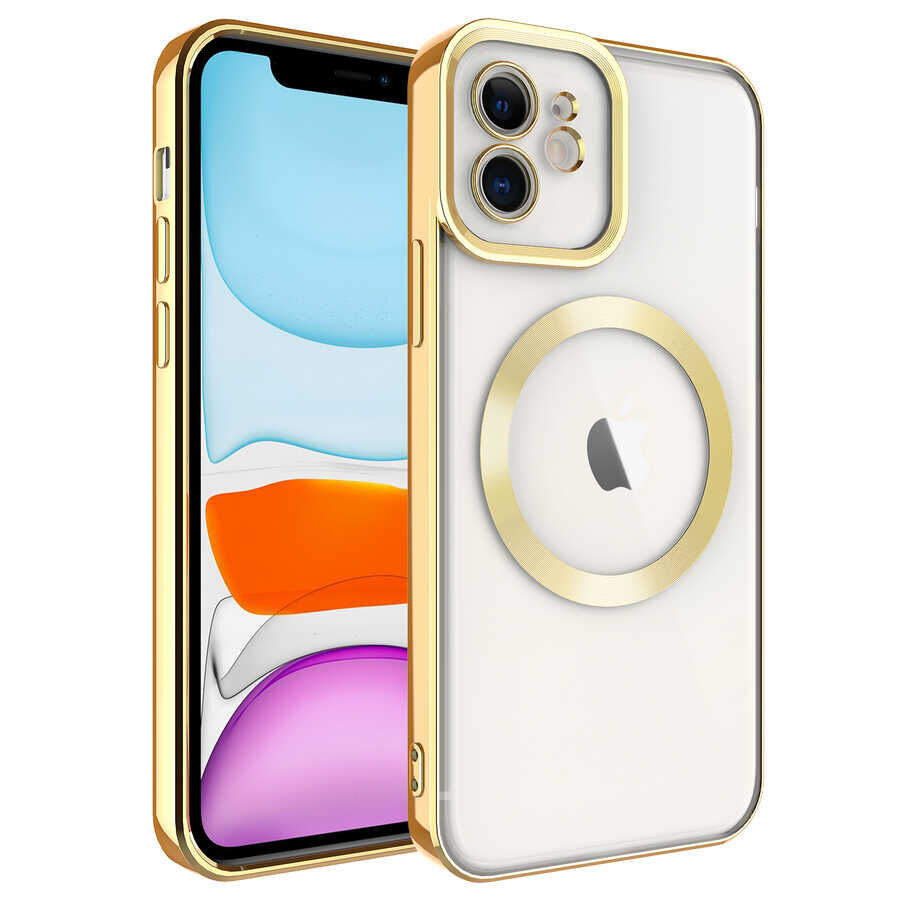 iPhone 11 Kılıf Magsafe Wireless Şarj Özellikli Setro Silikon Gold
