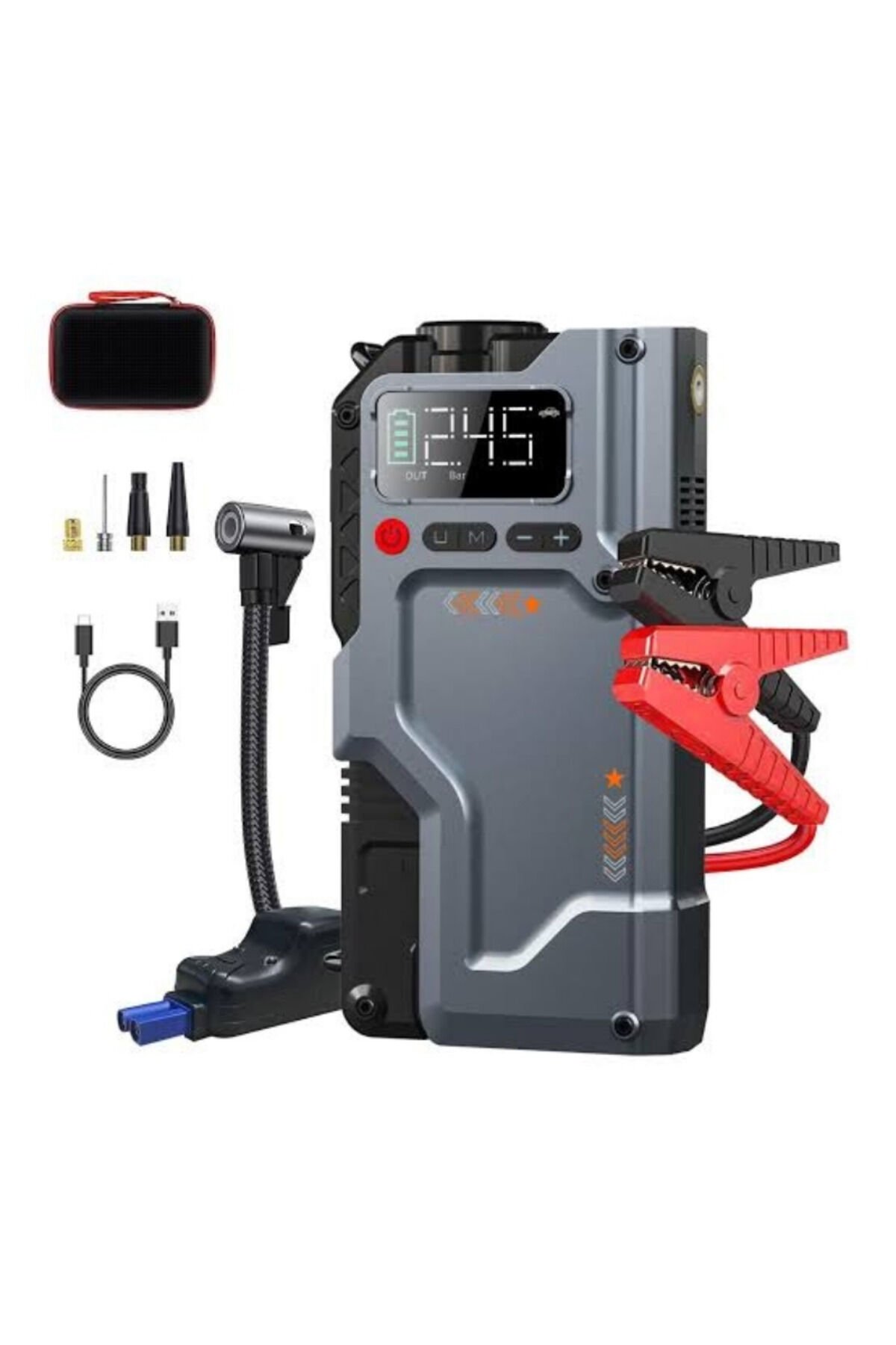 Cs70 Plus Akü Takviye Cihazı | 4'ü 1 Arada Powerbank, Hava Kompresörü, LCD Ekran, 12.000mAh