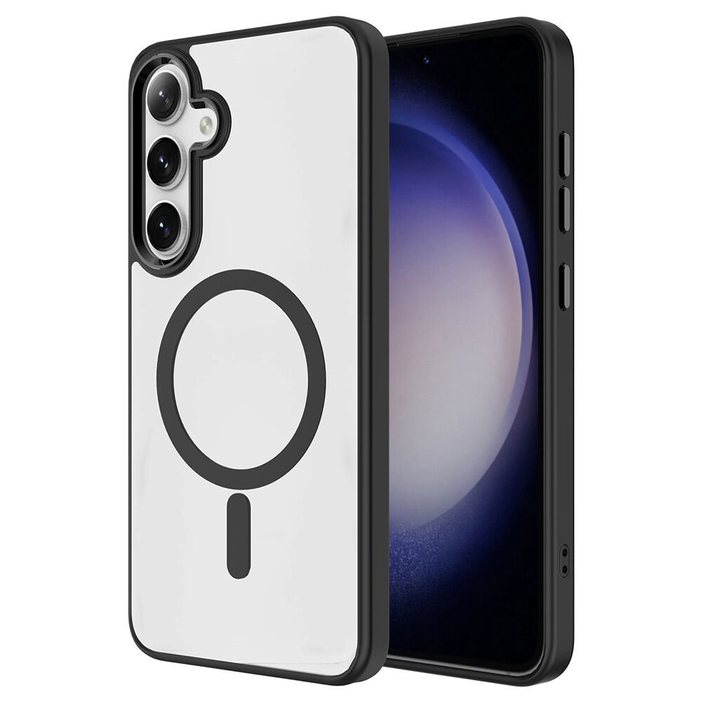 Samsung Galaxy S25 Kılıf Magsafe Şarj Özellikli Krom Magsafe Silikon Kapak Siyah