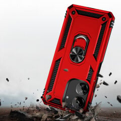 Xiaomi Poco C65 Kılıf Vega Tank Sert Yüzüklü Standlı Zırh Koruma Kapak Kırmızı