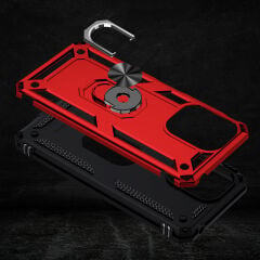 Xiaomi Poco C65 Kılıf Vega Tank Sert Yüzüklü Standlı Zırh Koruma Kapak Kırmızı