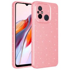 Xiaomi Redmi 12C Kılıf Kamera Korumalı Simli Lüks Koton Kapak Pembe