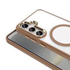 Samsung Galaxy S25 Plus Kılıf Magsafe Şarj Özellikli Krom Magsafe Silikon Kapak Siyah