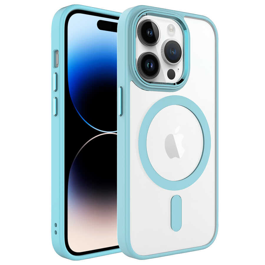iPhone 14 Pro Max Kılıf Wireless Şarj Özellikli Krom Magsafe Silikon Kapak Yeşil