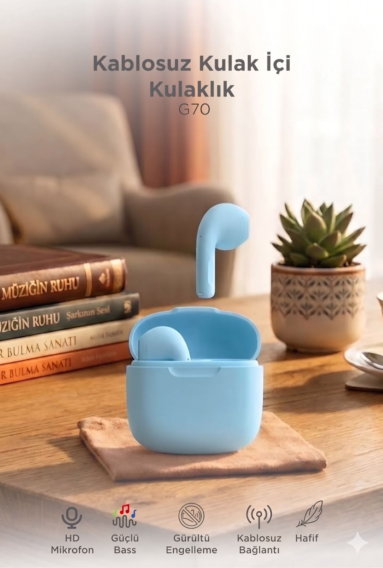 Bluetooth Kulaklık Kulak İçi Tws Kablosuz Kulaklık G70 Turkuaz