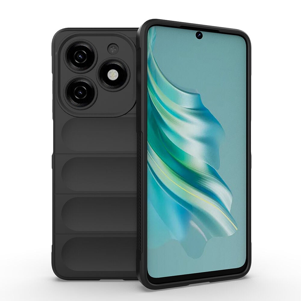 Tecno Spark 20 Kılıf Esnek TPU Oyuklu Arka Yüzey Tasarımlı Etnik Silikon Kapak Siyah