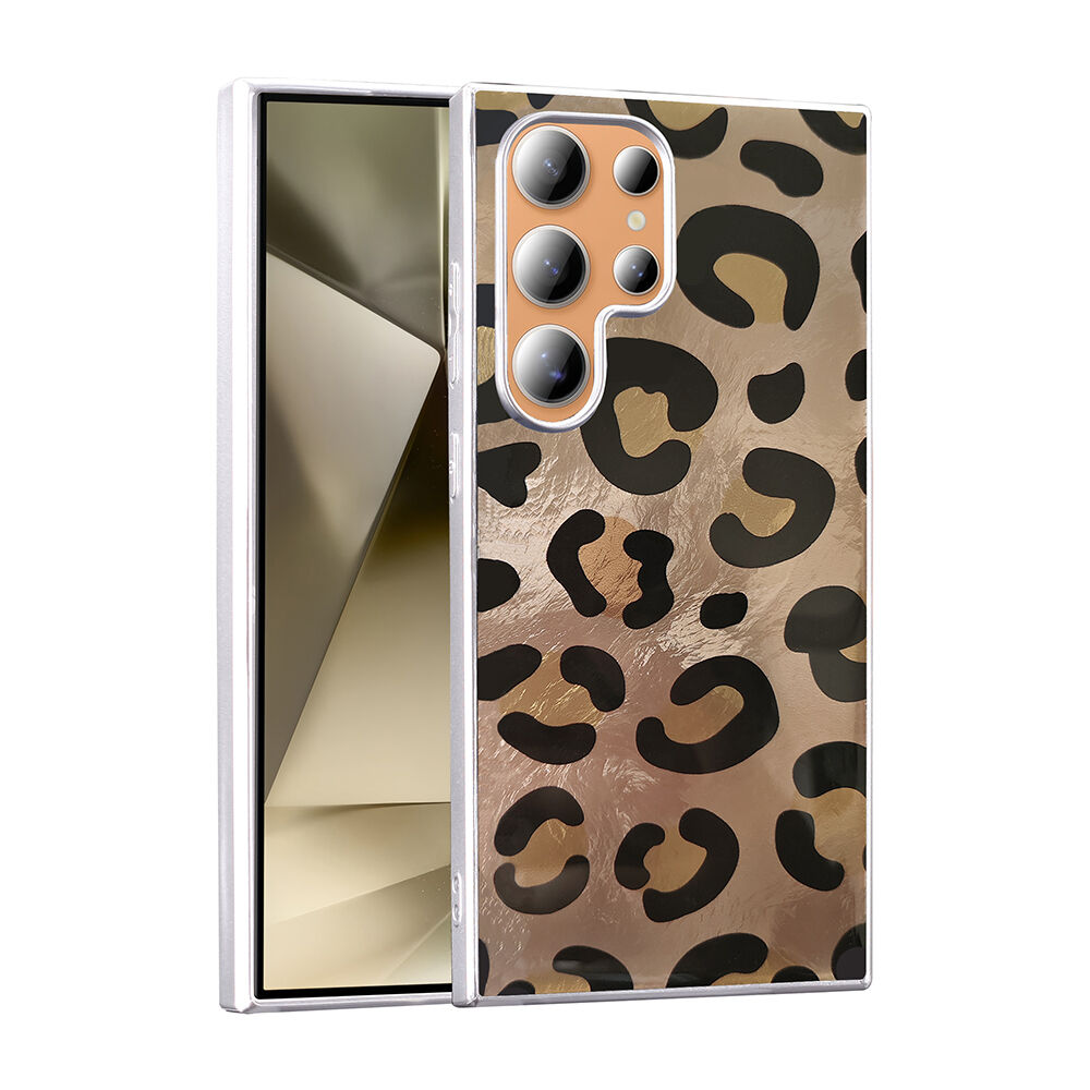 Samsung Galaxy S23 Ultra Kılıf Desenli Mep Kapak Gold Leopar