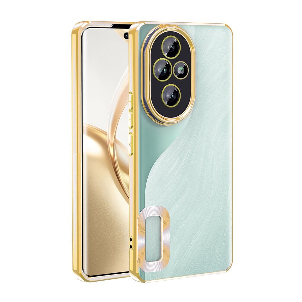 Honor 200  Kılıf Logo Gösteren Parlak Kenarlı Kamera Lens Korumalı Şeffaf Omega Silikon Kapak Gold
