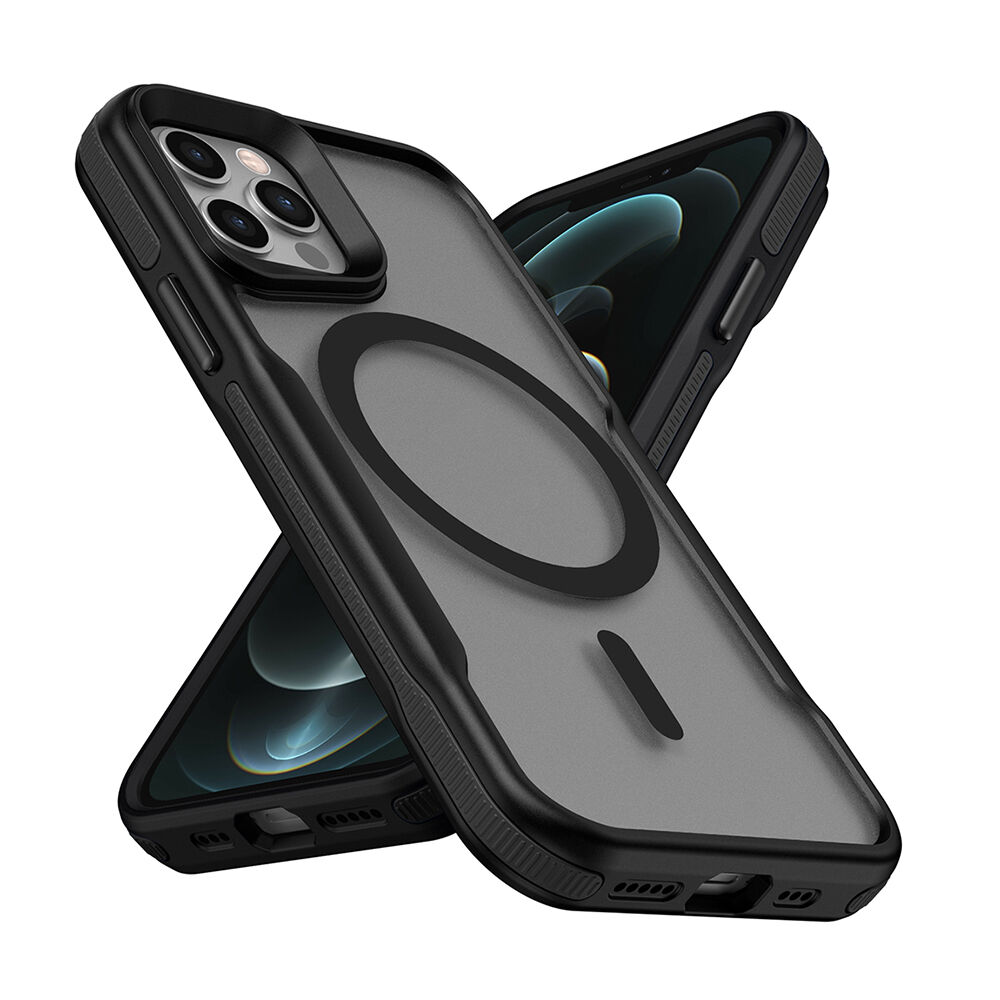 iPhone 12 Pro Max Kılıf Magsafe Şarj Özellikli Renkli Kenar Airbag Şeritli Lamer Kapak Siyah