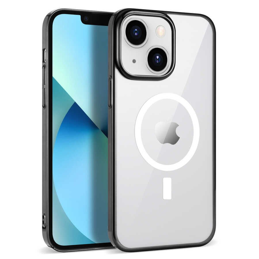 iPhone 14 Kılıf Wireless Şarj Özellikli Pixel Magsafe Kapak Siyah