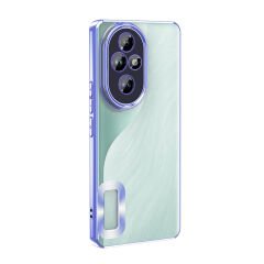 Honor 200 Pro  Kılıf Logo Gösteren Parlak Kenarlı Kamera Lens Korumalı Şeffaf Omega Silikon Kapak