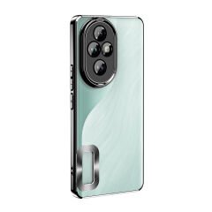 Honor 200 Pro  Kılıf Logo Gösteren Parlak Kenarlı Kamera Lens Korumalı Şeffaf Omega Silikon Kapak Rose Gold