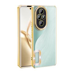 Honor 200 Pro  Kılıf Logo Gösteren Parlak Kenarlı Kamera Lens Korumalı Şeffaf Omega Silikon Kapak Gold