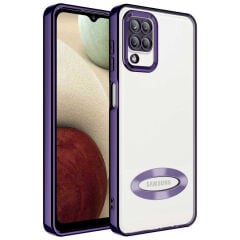 Samsung Galaxy M12 Kılıf Kamera Korumalı Logo Gösteren Omega Kapak Rose Gold