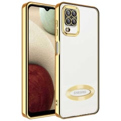 Samsung Galaxy M12 Kılıf Kamera Korumalı Logo Gösteren Omega Kapak Rose Gold