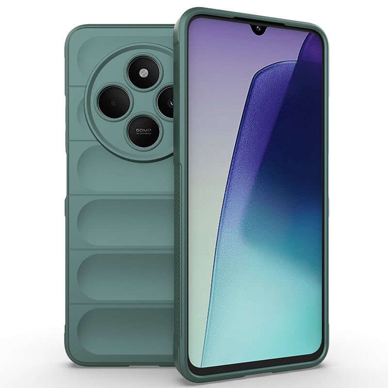 Xiaomi Redmi 14C 4G Kılıf Esnek TPU Oyuklu Arka Yüzey Tasarımlı Etnik Silikon Kapak Koyu Yeşil