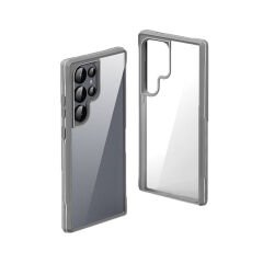Samsung Galaxy S24 Ultra Kılıf Şeffaf Sert PC Arka Yüzey Tasarımlı Edo Kapak Gri