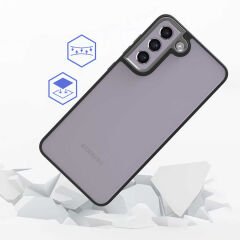 Samsung Galaxy S21 FE Kılıf Kamera Çıkıntılı Arkası Şeffaf Köşeleri Parlak Renkli Işlemeli Flora Kapak Mavi