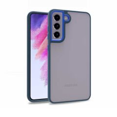 Samsung Galaxy S21 FE Kılıf Kamera Çıkıntılı Arkası Şeffaf Köşeleri Parlak Renkli Işlemeli Flora Kapak Mavi