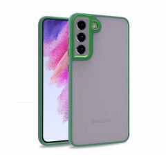 Samsung Galaxy S21 FE Kılıf Kamera Çıkıntılı Arkası Şeffaf Köşeleri Parlak Renkli Işlemeli Flora Kapak Mavi