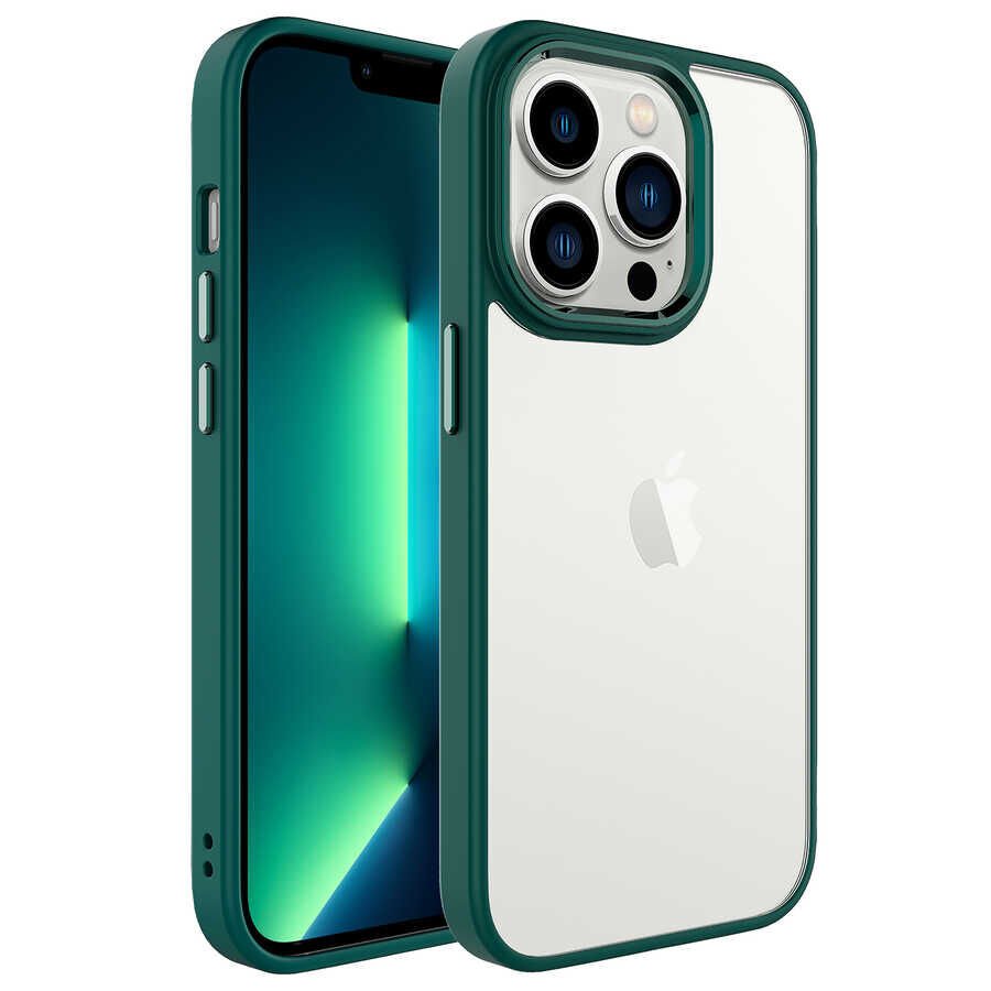 iPhone 14 Pro Max Renkli Silikon Kenarlı Kılıf Krom Kapak Koyu Yeşil