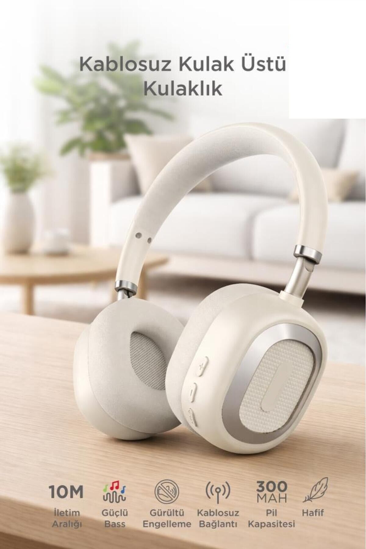 Bluetooth Kulaklık Kulak Üstü Kablosuz Kulaklık HD70 Bej