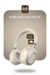 Bluetooth Kulaklık Kulak Üstü Kablosuz Kulaklık HD70 Bej