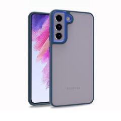 Samsung Galaxy S21 FE Kılıf Kamera Çıkıntılı Arkası Şeffaf Köşeleri Parlak Renkli Işlemeli Flora Kapak Mavi