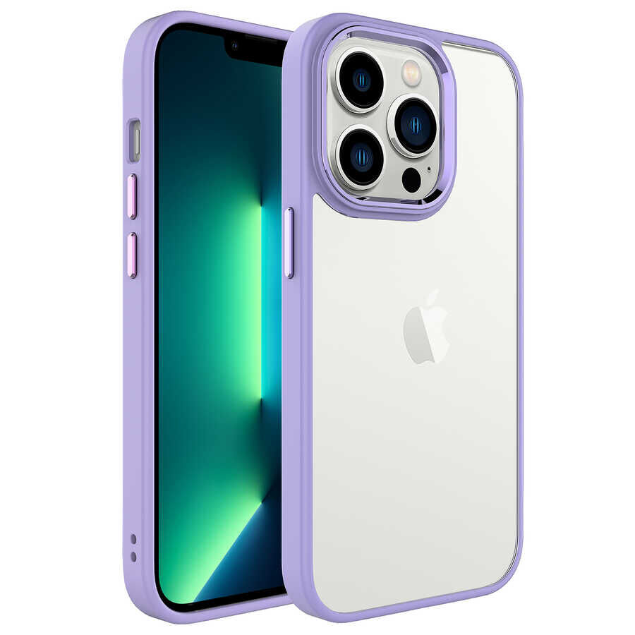 iPhone 14 Pro Max Renkli Silikon Kenarlı Kılıf Krom Kapak Lila