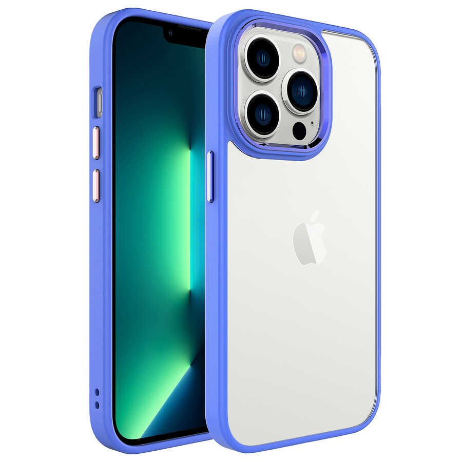 iPhone 14 Pro Max Renkli Silikon Kenarlı Kılıf Krom Kapak Lavendery Gray