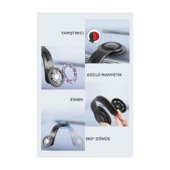 JX-057 Siyah Güçlü Manyetik 360° Dönebilen, Esnek, Yapışkan Tabanlı, Sarsıntı Önleyici Araç Içi Telefon Tutucu