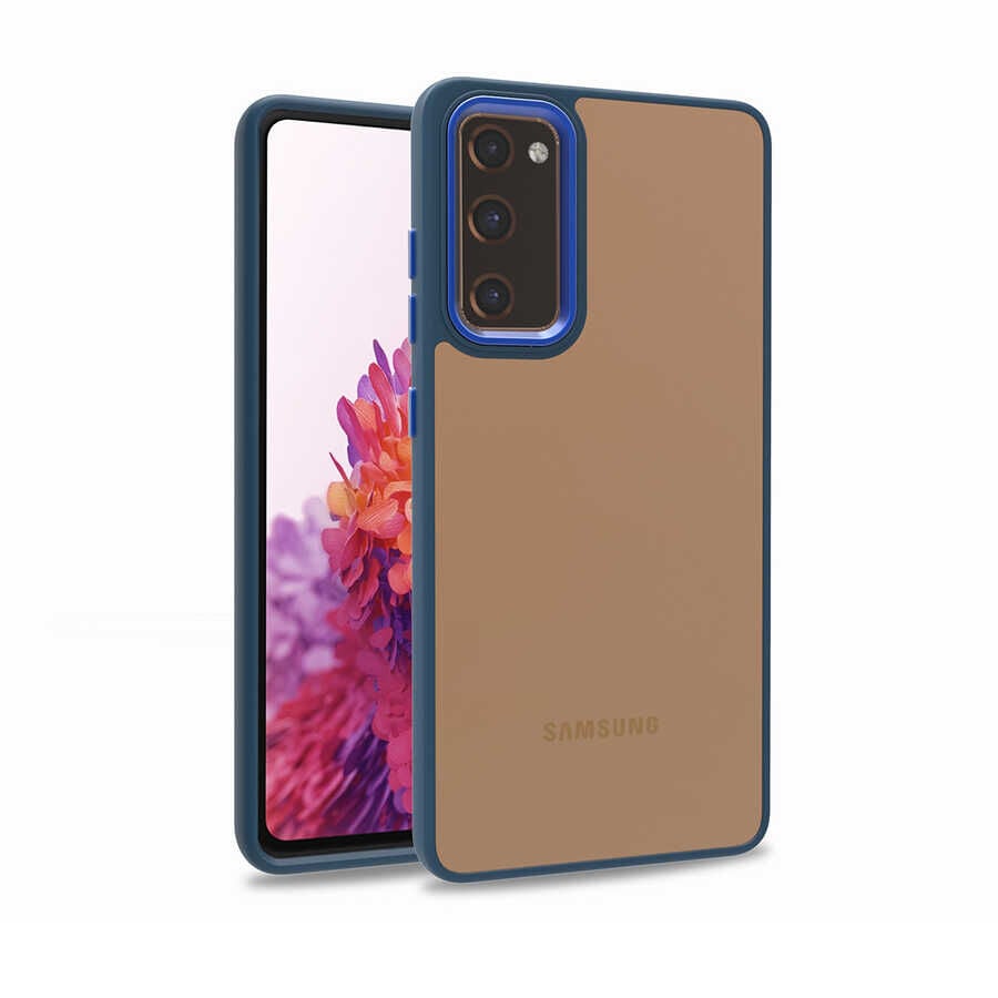 Samsung Galaxy S20 FE Kılıf Kamera Çıkıntılı Arkası Şeffaf Köşeleri Parlak Renkli Işlemeli Flora Kapak Mavi