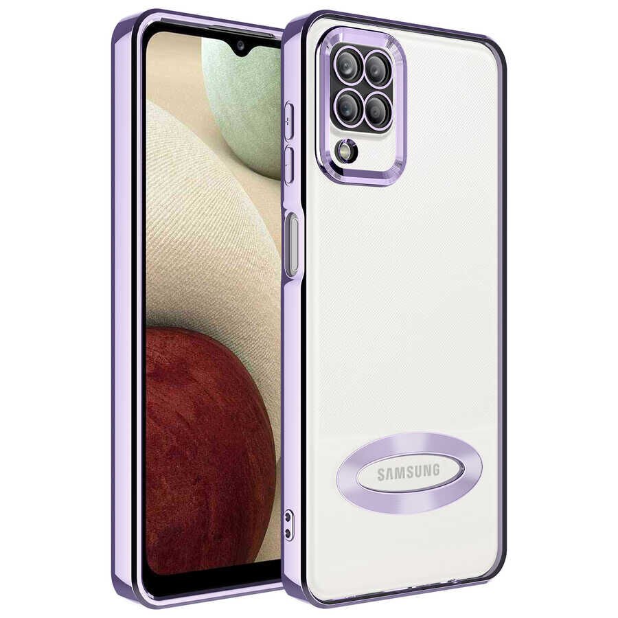 Samsung Galaxy A12 Kılıf Kamera Korumalı Logo Gösteren Omega Kapak Lila