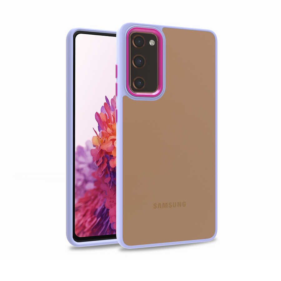 Samsung Galaxy S20 FE Kılıf Kamera Çıkıntılı Arkası Şeffaf Köşeleri Parlak Renkli Işlemeli Flora Kapak Lila