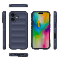 iPhone 16 Kılıf Esnek TPU Oyuklu Arka Yüzey Tasarımlı Etnik Silikon Kapak Lacivert