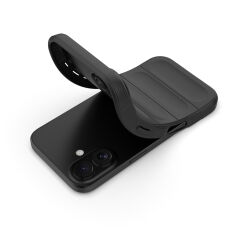iPhone 16 Kılıf Esnek TPU Oyuklu Arka Yüzey Tasarımlı Etnik Silikon Kapak Lacivert