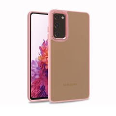 Samsung Galaxy S20 FE Kılıf Kamera Çıkıntılı Arkası Şeffaf Köşeleri Parlak Renkli Işlemeli Flora Kapak Rose Gold
