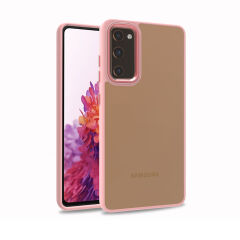 Samsung Galaxy S20 FE Kılıf Kamera Çıkıntılı Arkası Şeffaf Köşeleri Parlak Renkli Işlemeli Flora Kapak Rose Gold