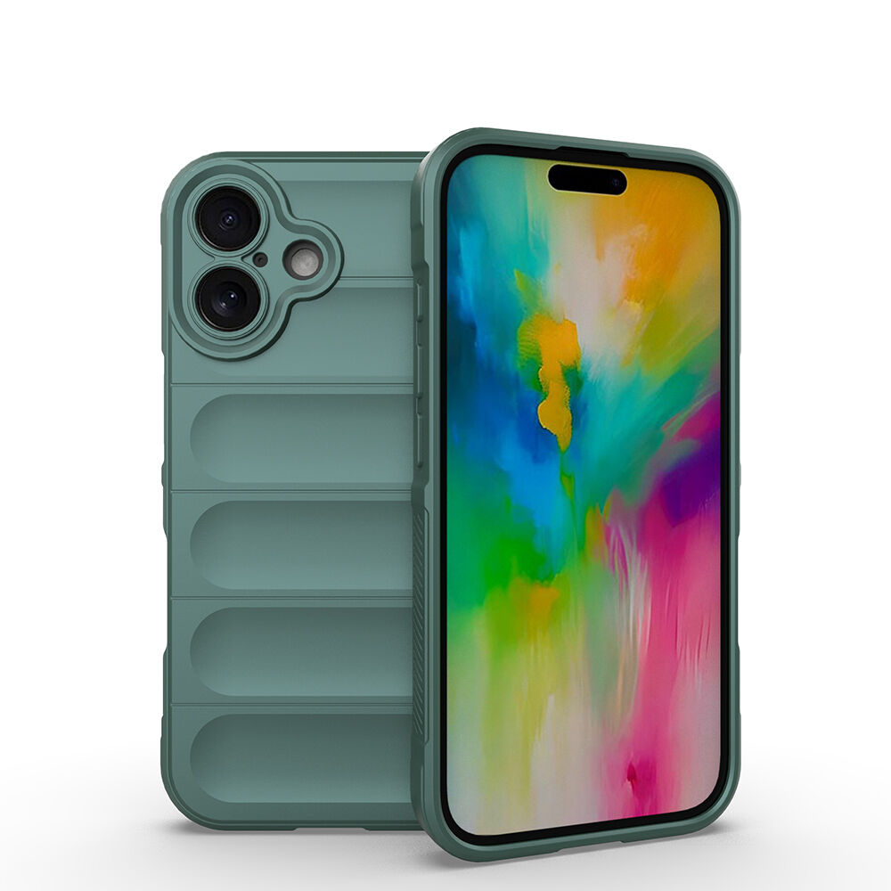 iPhone 16 Kılıf Esnek TPU Oyuklu Arka Yüzey Tasarımlı Etnik Silikon Kapak Koyu Yeşil
