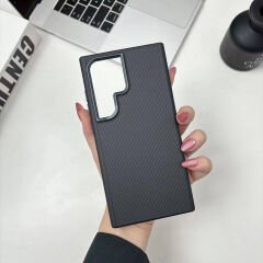 Samsung Galaxy S24 Ultra Kılıf Magsafe Şarj Özellikli Karbon Fiber Görünümlü Troy Kapak