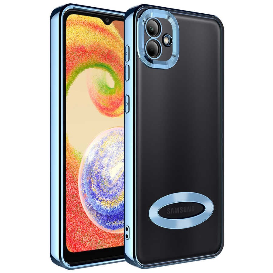 Samsung Galaxy A03 Kılıf Kamera Korumalı Logo Gösteren Omega Kapak Sierra Mavi