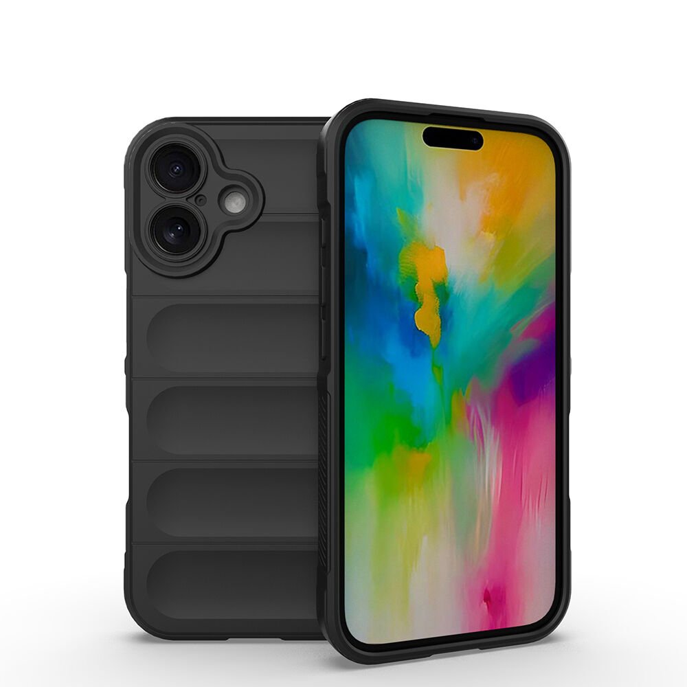 iPhone 16 Kılıf Esnek TPU Oyuklu Arka Yüzey Tasarımlı Etnik Silikon Kapak Siyah