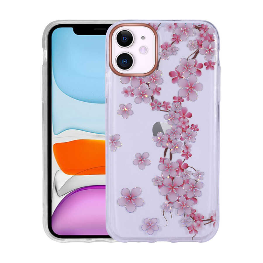 iPhone 11 Kılıf Desenli Simli Sert İnka Kapak NO3