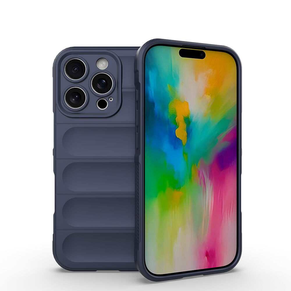iPhone 16 Pro Kılıf Esnek TPU Oyuklu Arka Yüzey Tasarımlı Etnik Silikon Kapak Lacivert