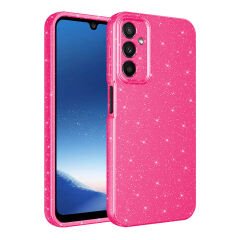 Samsung Galaxy A15 Kılıf Kamera Korumalı Simli Lüks Koton Kapak Pembe Koyu
