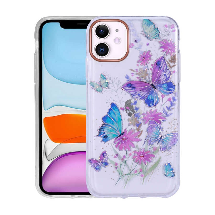 iPhone 11 Kılıf Desenli Simli Sert İnka Kapak NO1