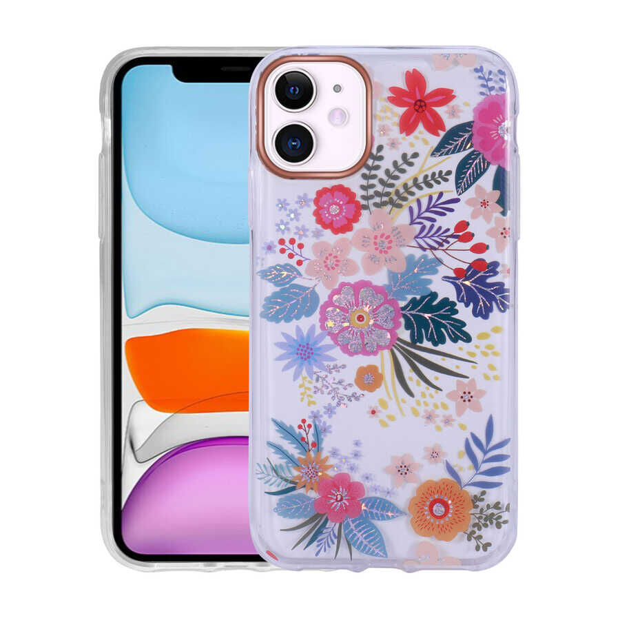 iPhone 11 Kılıf Desenli Simli Sert İnka Kapak NO2
