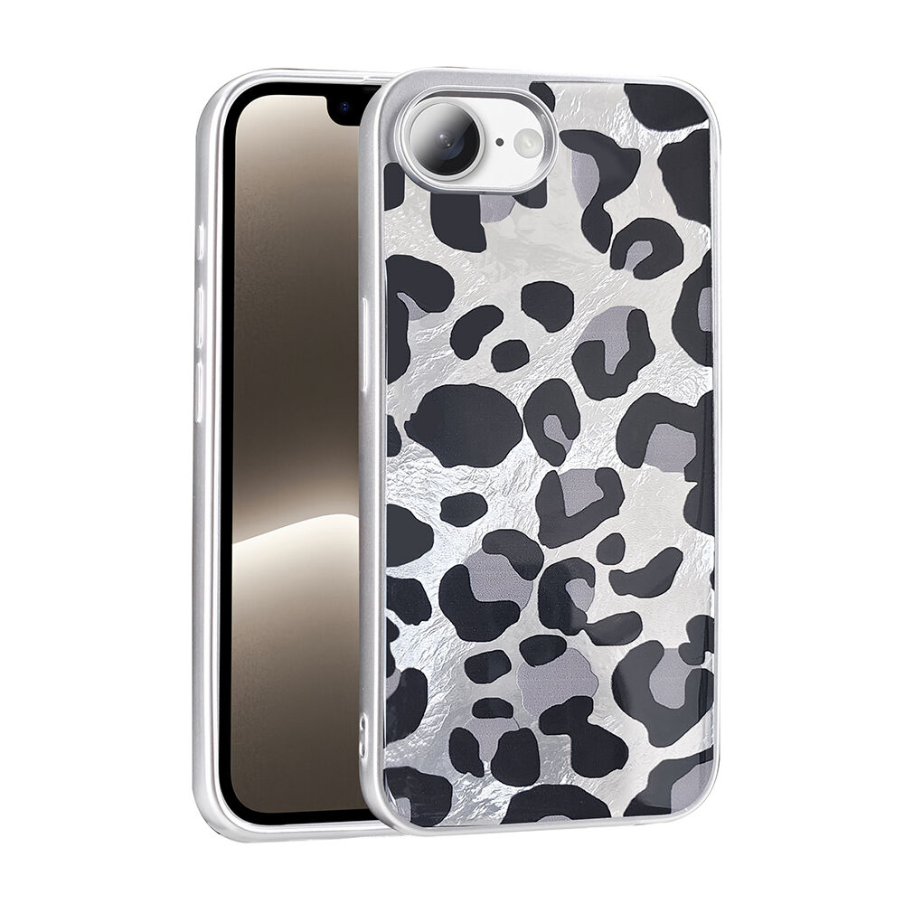 iPhone 16E Kılıf Desenli Mep Kapak Gri Leopar