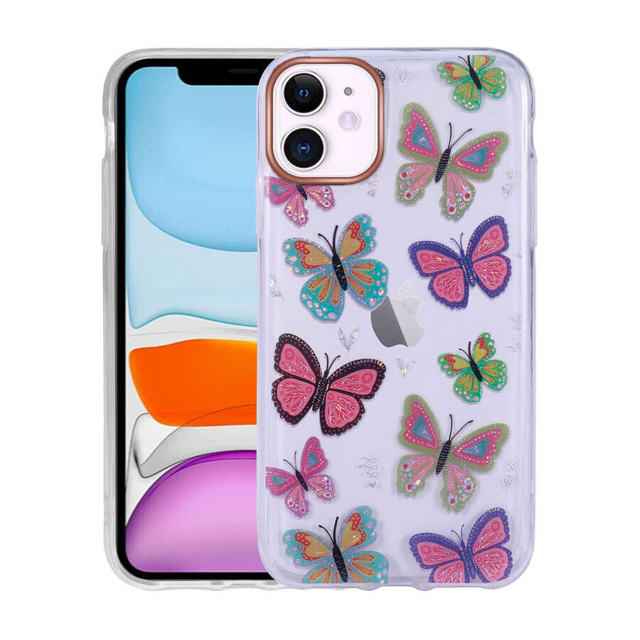 iPhone 11 Kılıf Desenli Simli Sert İnka Kapak NO5